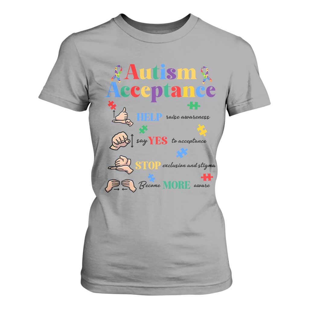 Autism Awareness Acceptance Hand Sign Language SPED Teacher T Shirt For Women TS11 Sport Gray Print Your Wear