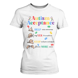 Autism Awareness Acceptance Hand Sign Language SPED Teacher T Shirt For Women TS11 White Print Your Wear
