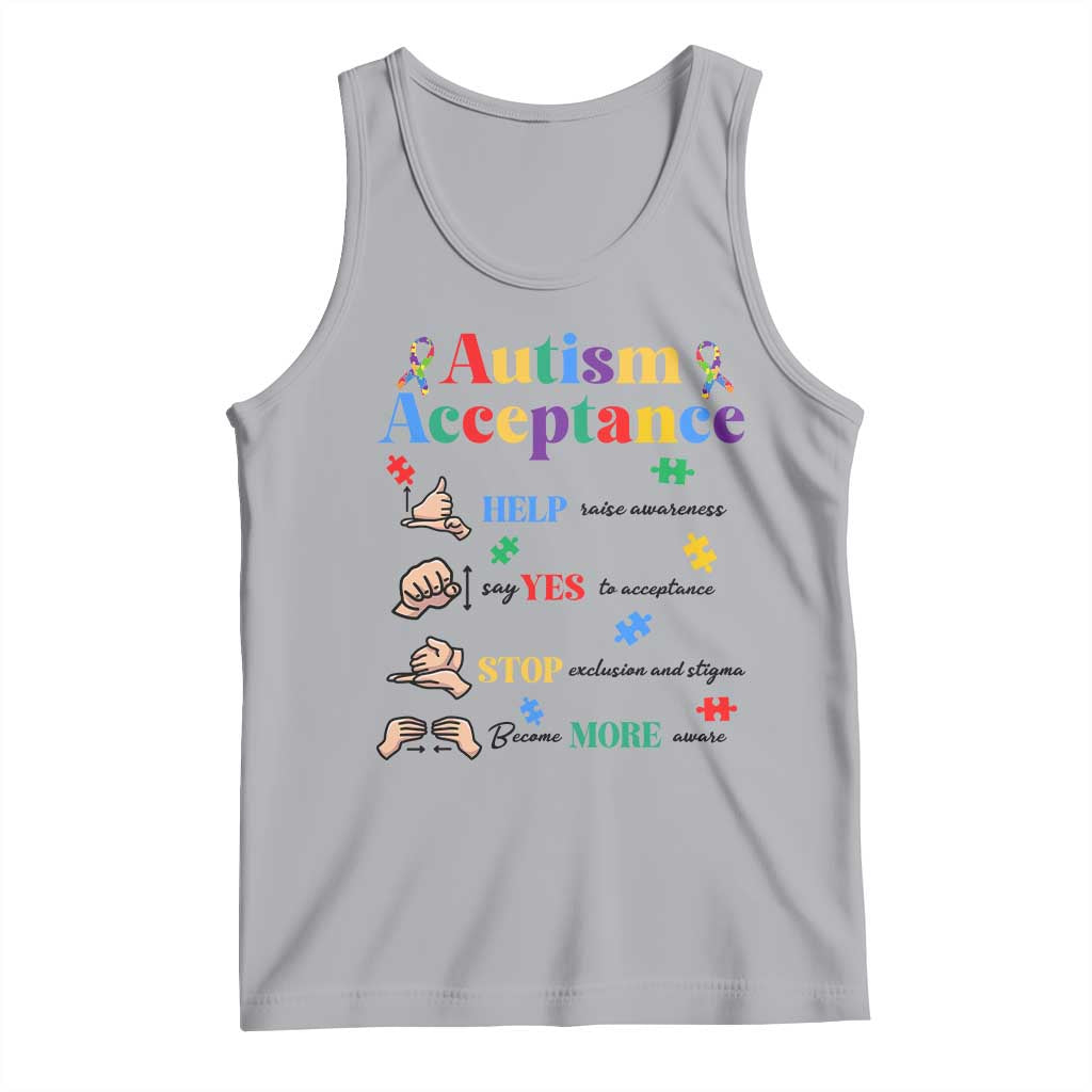 Autism Awareness Acceptance Hand Sign Language SPED Teacher Tank Top TS11 Athletic Heather Print Your Wear