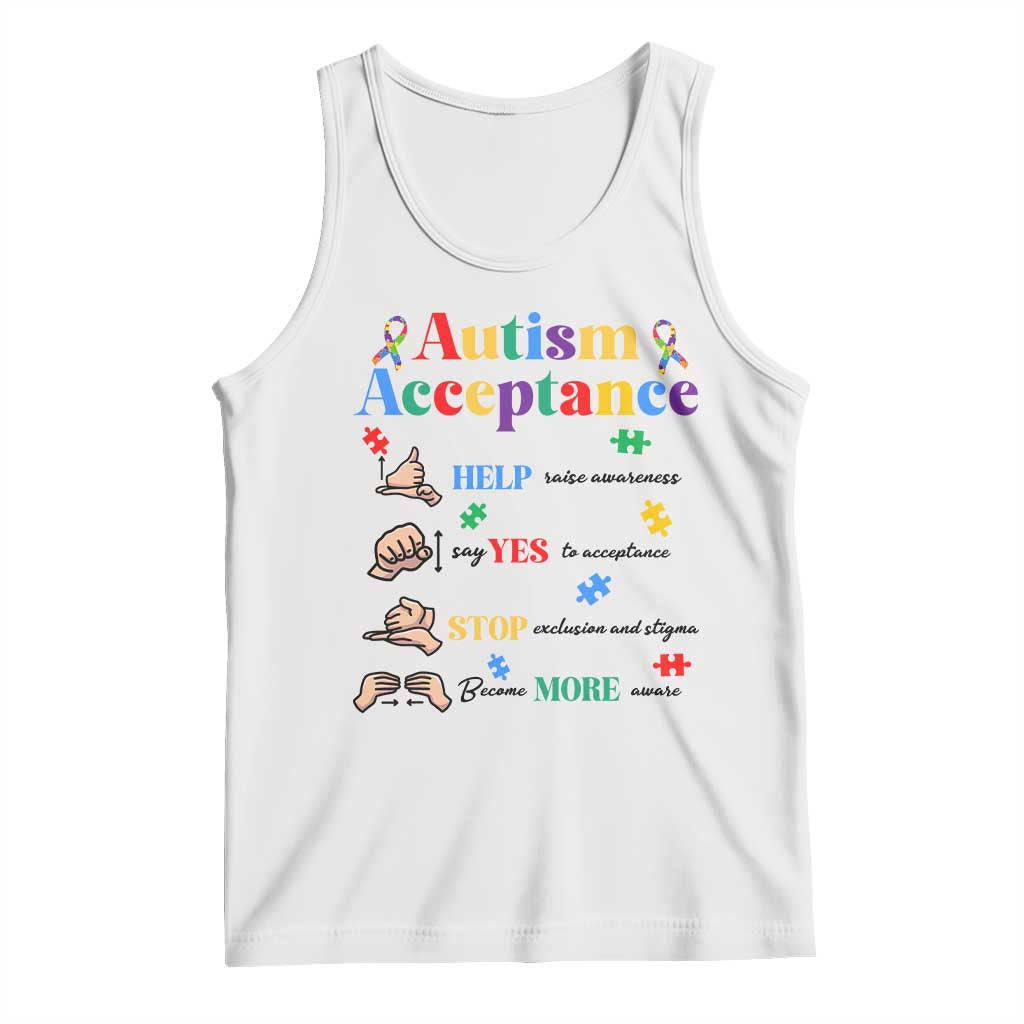 Autism Awareness Acceptance Hand Sign Language SPED Teacher Tank Top TS11 White Print Your Wear