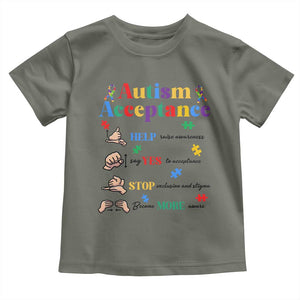 Autism Awareness Acceptance Hand Sign Language SPED Teacher Toddler T Shirt TS11 Military Green Print Your Wear