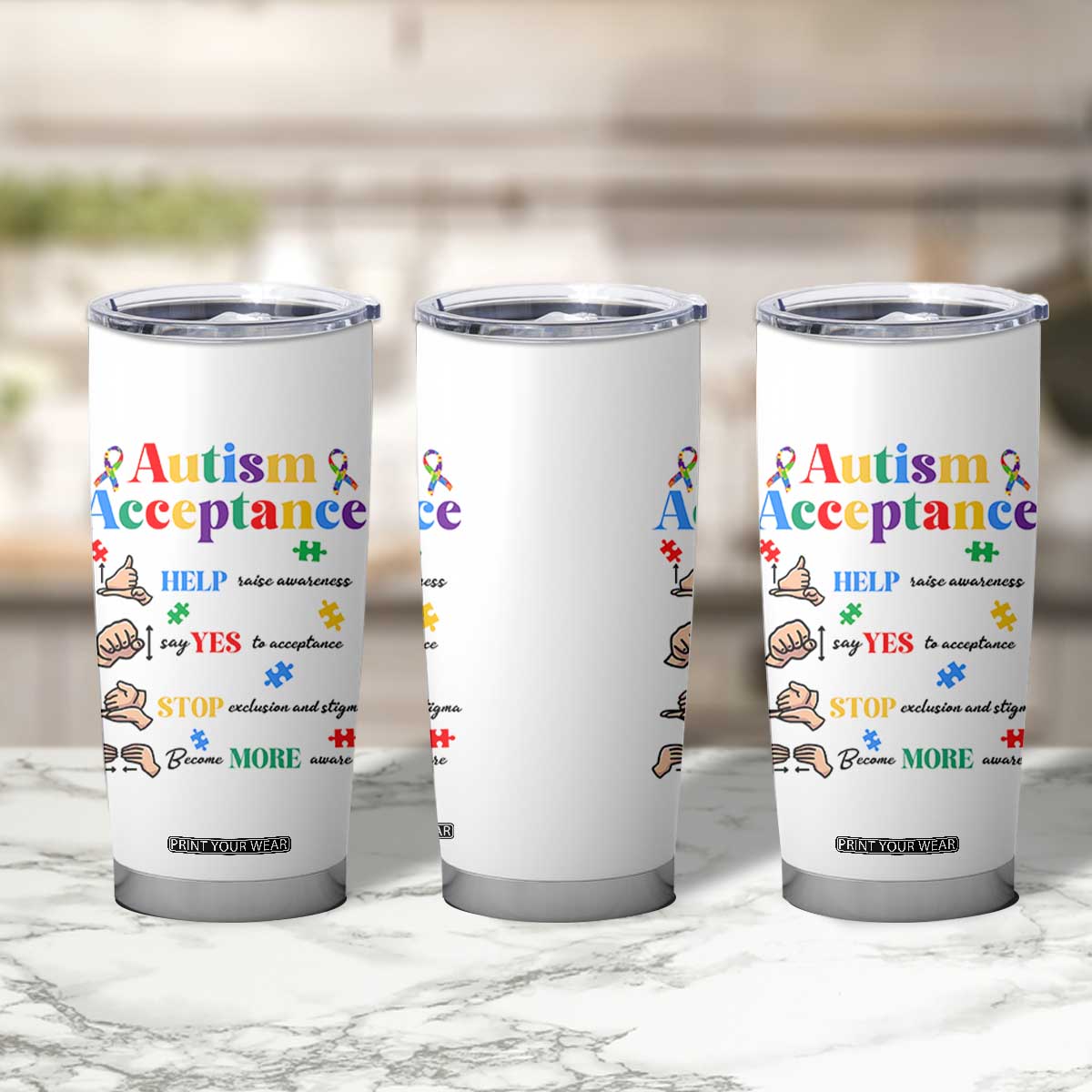Autism Awareness Acceptance Hand Sign Language SPED Teacher Tumbler Cup TS11 Print Your Wear