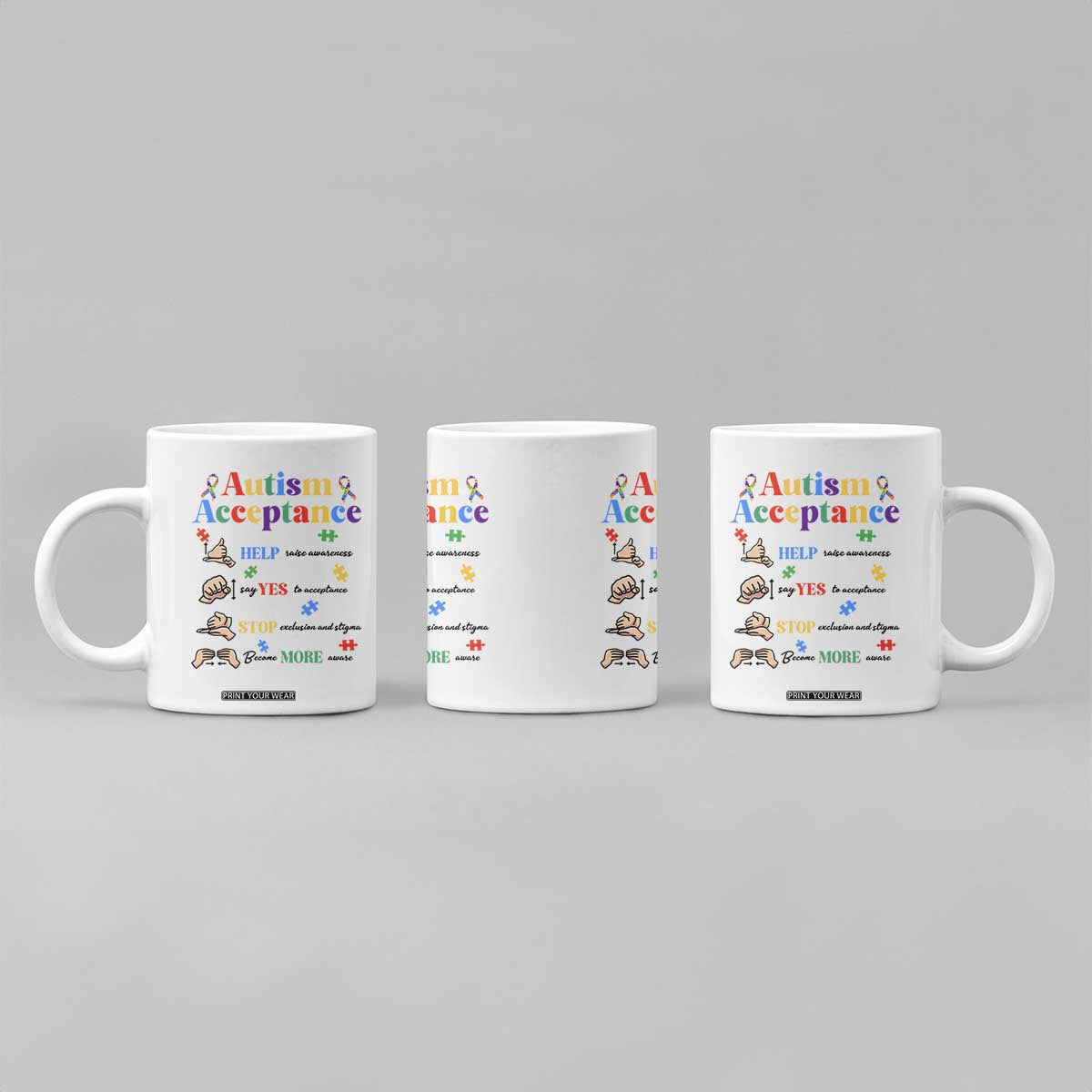 Autism Awareness Acceptance Hand Sign Language SPED Teacher Coffee Mug TS11 Print Your Wear