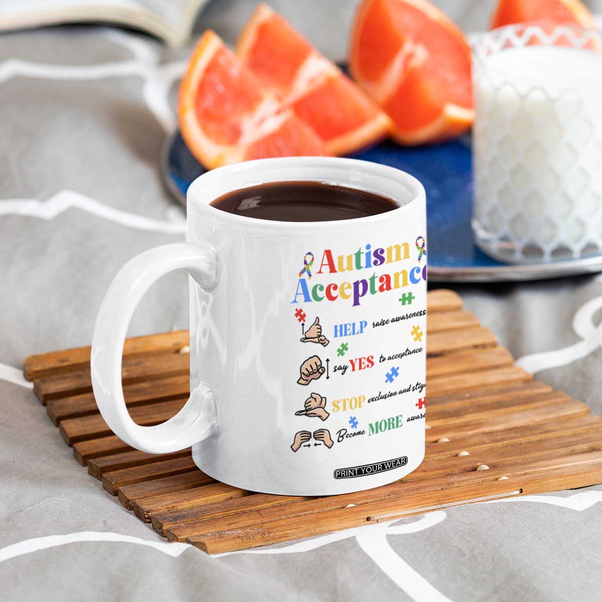 Autism Awareness Acceptance Hand Sign Language SPED Teacher Coffee Mug TS11 Print Your Wear