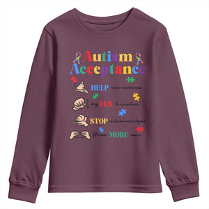 Autism Awareness Acceptance Hand Sign Language SPED Teacher Youth Sweatshirt TS11 Maroon Print Your Wear