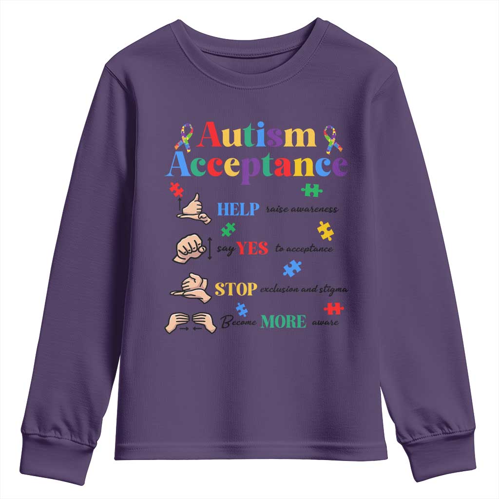 Autism Awareness Acceptance Hand Sign Language SPED Teacher Youth Sweatshirt TS11 Purple Print Your Wear