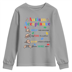 Autism Awareness Acceptance Hand Sign Language SPED Teacher Youth Sweatshirt TS11 Sport Gray Print Your Wear