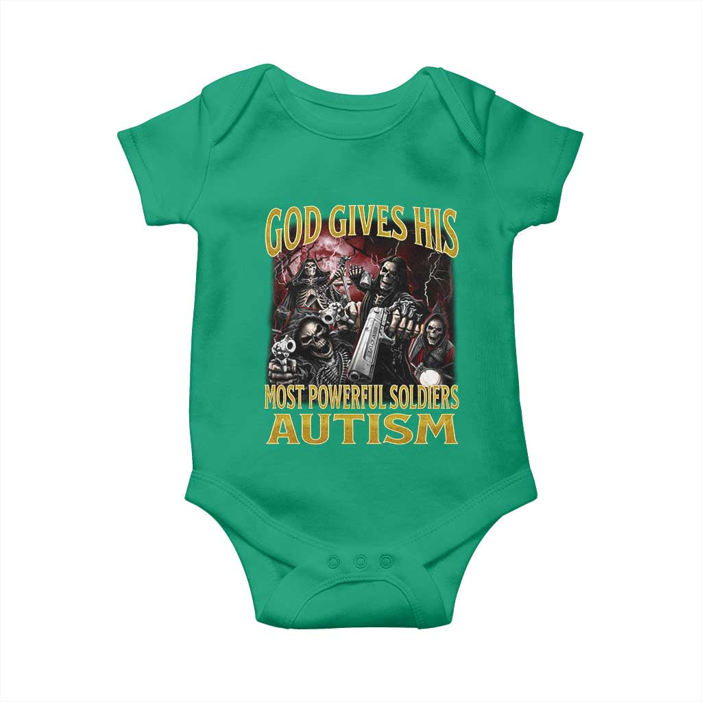 God Gives His Most Powerful Soldiers Autism Baby Onesie Funny Hard Skeleton Meme TS11 Irish Green Print Your Wear