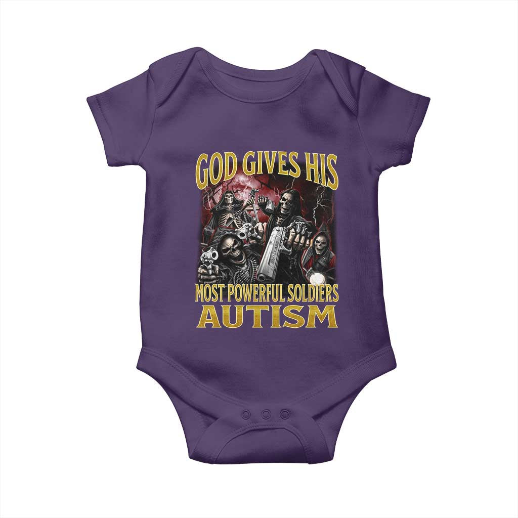 God Gives His Most Powerful Soldiers Autism Baby Onesie Funny Hard Skeleton Meme TS11 Purple Print Your Wear