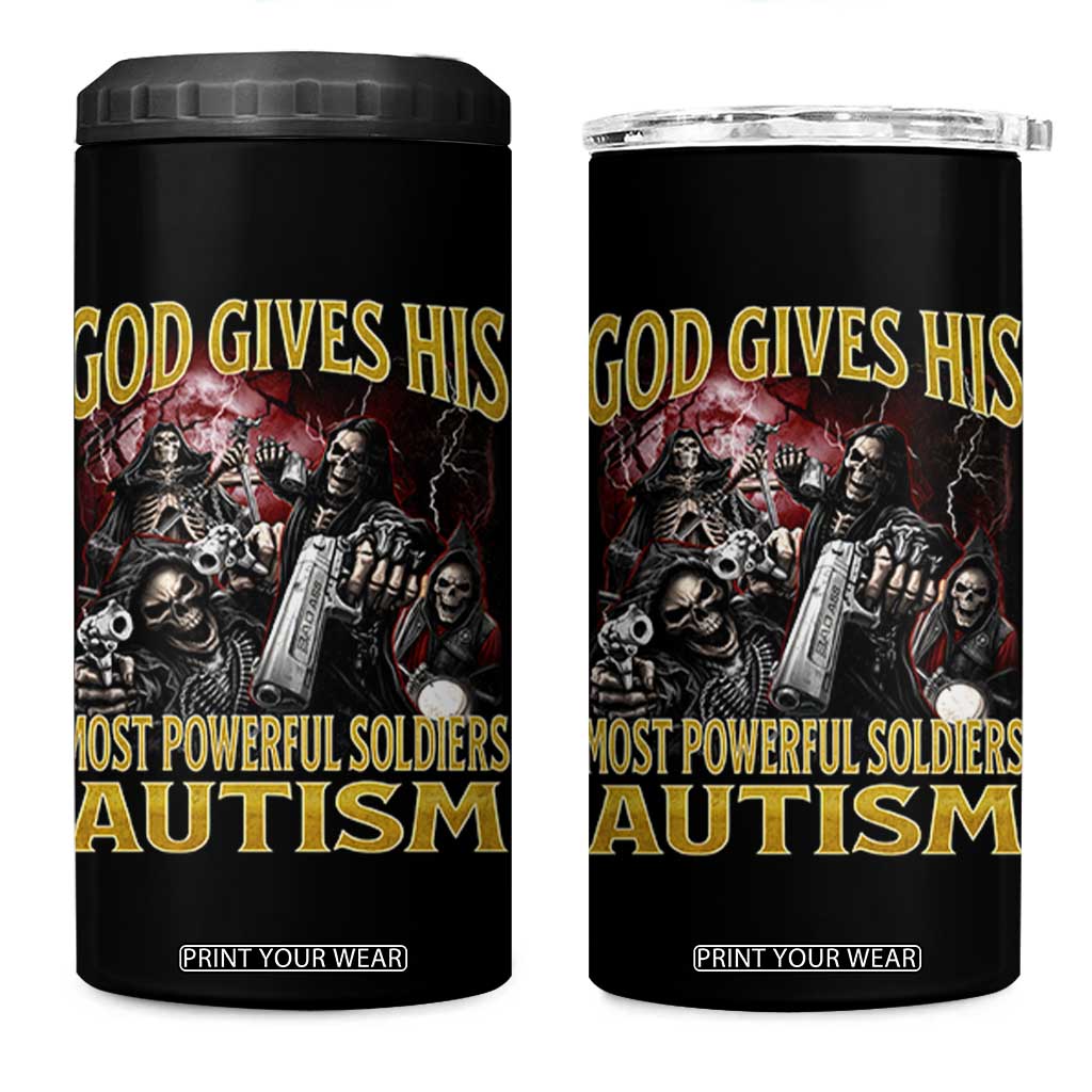 God Gives His Most Powerful Soldiers Autism 4 in 1 Can Cooler Tumbler Funny Hard Skeleton Meme TS11 One Size: 16 oz Black Print Your Wear