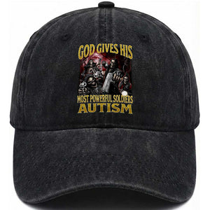 God Gives His Most Powerful Soldiers Autism Washed Cotton Baseball Cap Funny Hard Skeleton Meme TS11 Print Your Wear