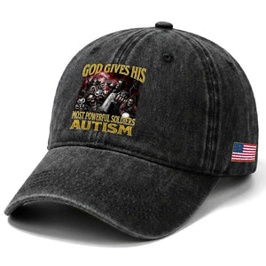 God Gives His Most Powerful Soldiers Autism Washed Cotton Baseball Cap Funny Hard Skeleton Meme TS11 Print Your Wear