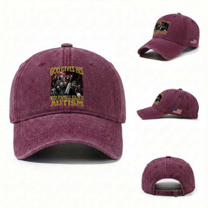 God Gives His Most Powerful Soldiers Autism Washed Cotton Baseball Cap Funny Hard Skeleton Meme TS11 Washed Cap Universal Fit Burgundy Print Your Wear