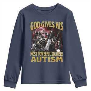 God Gives His Most Powerful Soldiers Autism Youth Sweatshirt Funny Hard Skeleton Meme TS11 Navy Print Your Wear