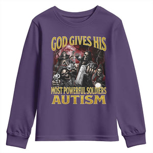 God Gives His Most Powerful Soldiers Autism Youth Sweatshirt Funny Hard Skeleton Meme TS11 Purple Print Your Wear