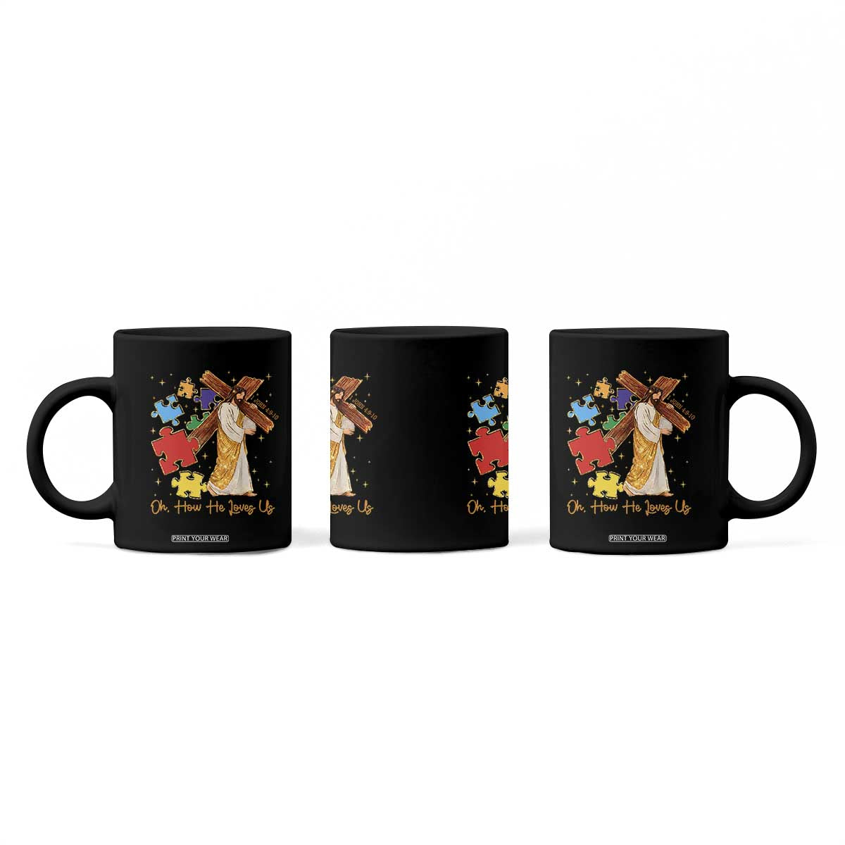 Autism Awareness Jesus Coffee Mug Oh How He Loves Us Christian Bible Verse TS11 Print Your Wear