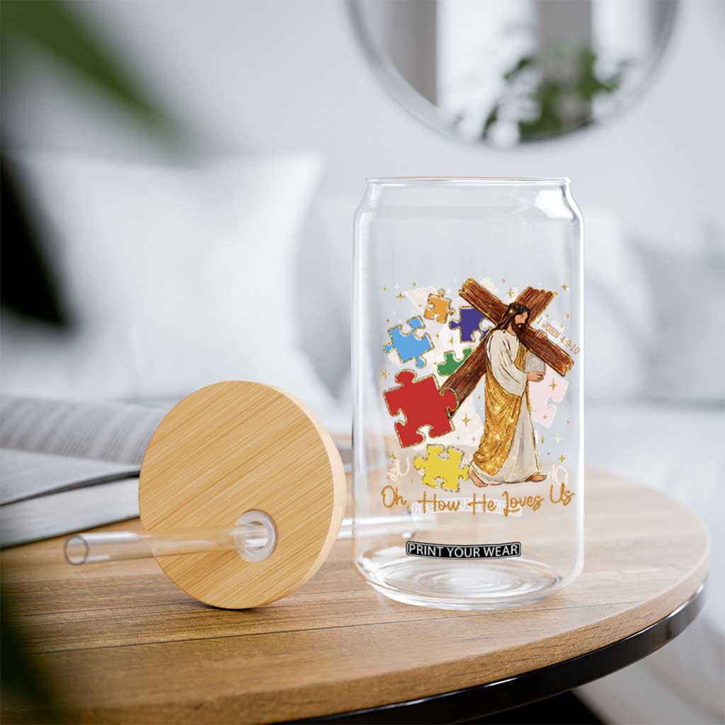 Autism Awareness Jesus Glass Can Oh How He Loves Us Christian Bible Verse TS11 Print Your Wear