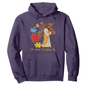 Autism Awareness Jesus Hoodie Oh How He Loves Us Christian Bible Verse TS11 Purple Print Your Wear