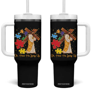 Autism Awareness Jesus Tumbler With Handle Oh How He Loves Us Christian Bible Verse TS11 One Size: 40 oz Black Print Your Wear