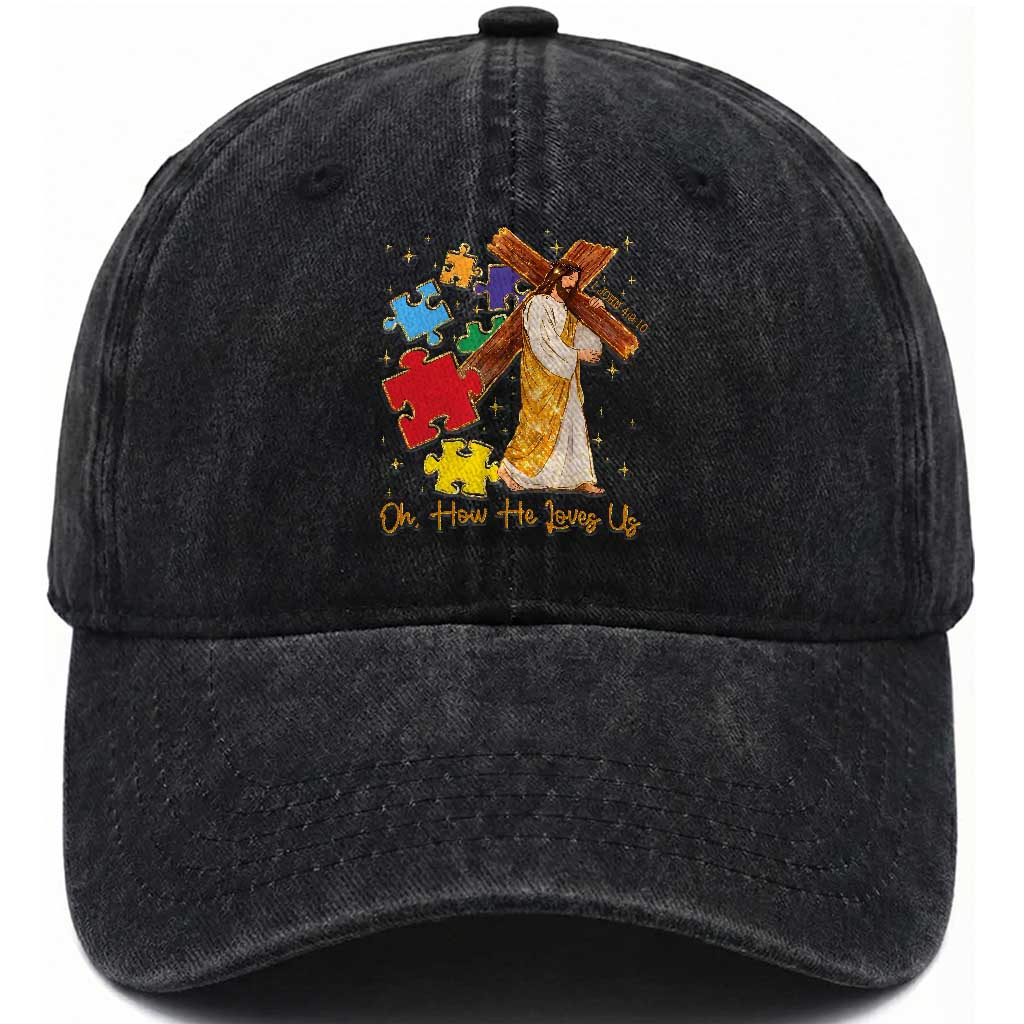 Autism Awareness Jesus Washed Cotton Baseball Cap Oh How He Loves Us Christian Bible Verse TS11 Print Your Wear