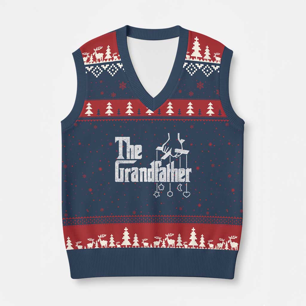 The Grandfather V-Neck Knit Sweater Vest Funny Grandpa Italian Mafia Style Father's Day