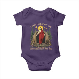 Jesus Coming Out Of My Cave And I Have Been Doing Just Fine Baby Onesie Funny Christian Easter TS11 Purple Print Your Wear