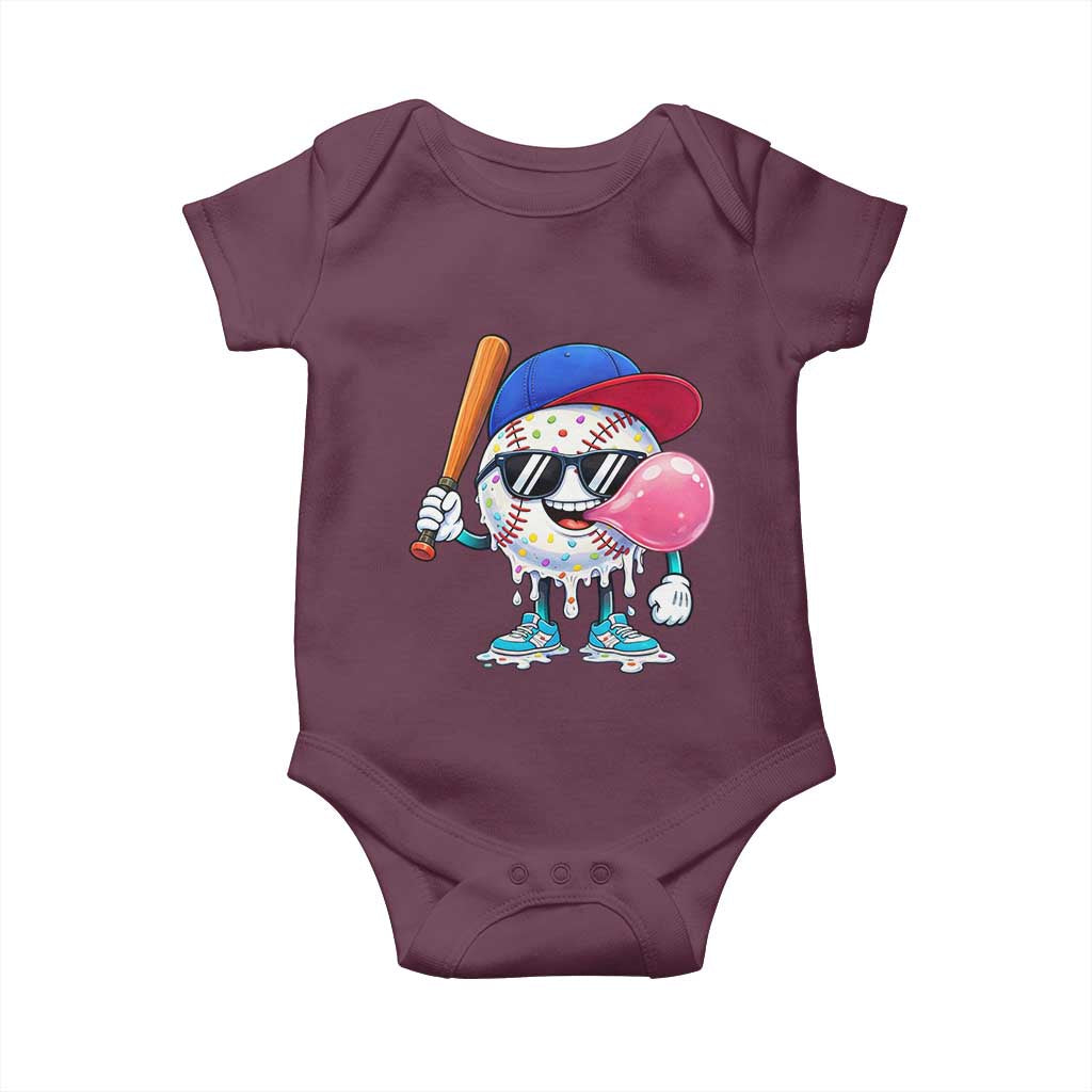 Baseball Bubble Gum Sports Game Day Baby Onesie TS11 Maroon Print Your Wear