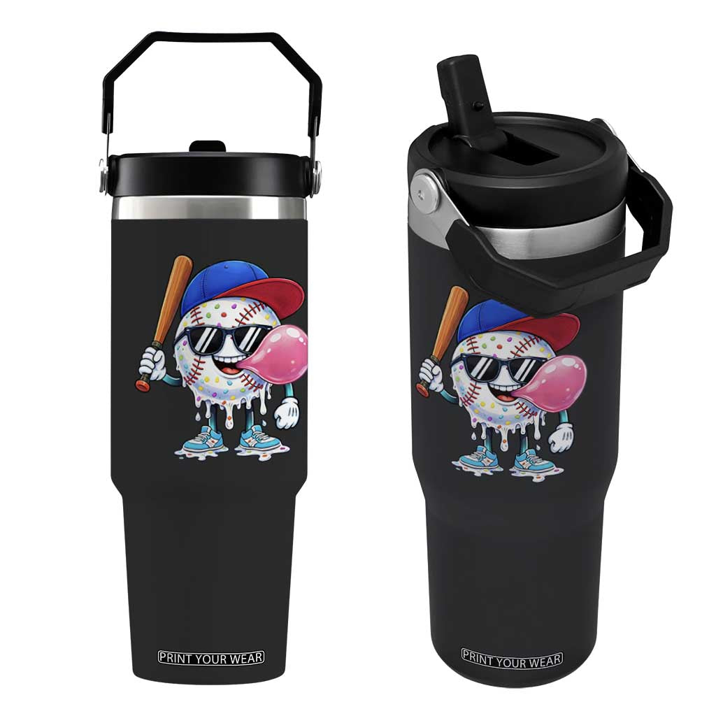 Baseball Bubble Gum Sports Game Day Flip Straw Tumbler TS11 One Size: 30 oz Black Print Your Wear
