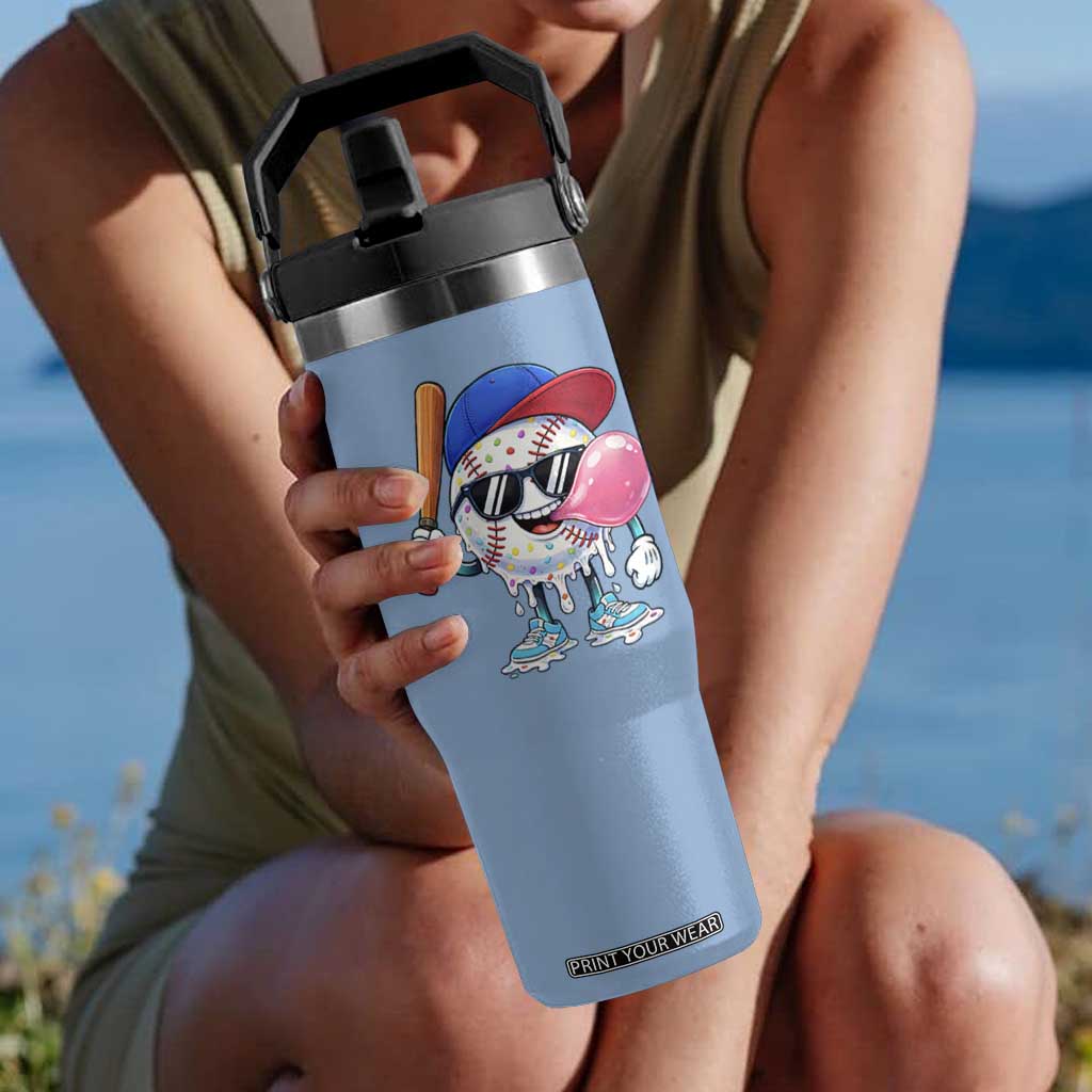 Baseball Bubble Gum Sports Game Day Flip Straw Tumbler TS11 One Size: 30 oz Light Blue Print Your Wear