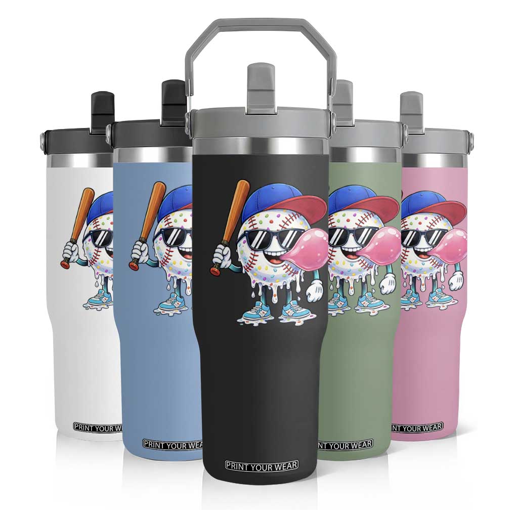 Baseball Bubble Gum Sports Game Day Flip Straw Tumbler TS11 Print Your Wear