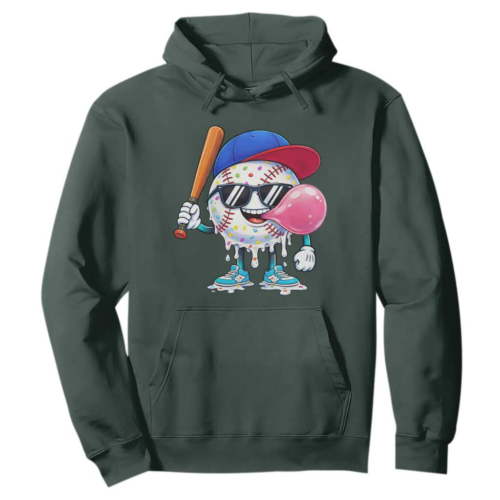 Baseball Bubble Gum Sports Game Day Hoodie TS11 Dark Forest Green Print Your Wear