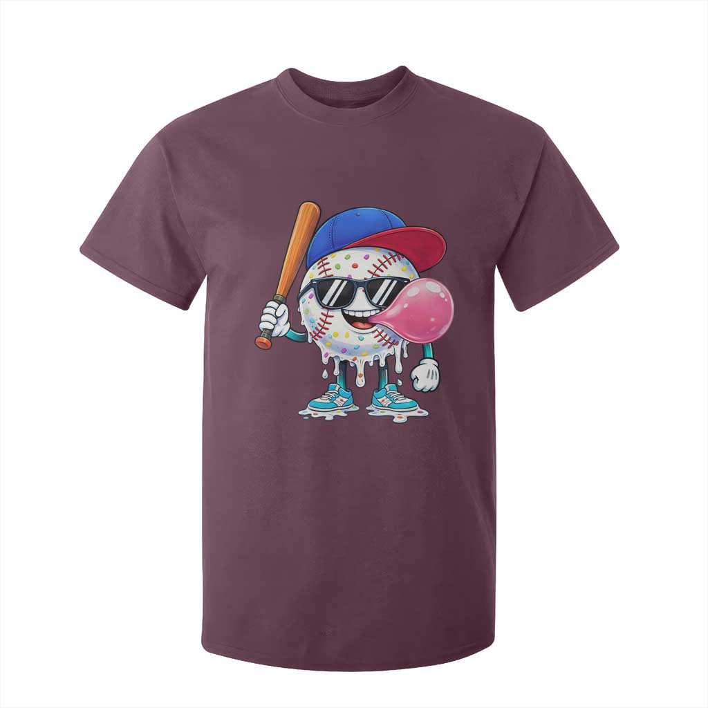 Baseball Bubble Gum Sports Game Day T Shirt For Kid TS11 Maroon Print Your Wear