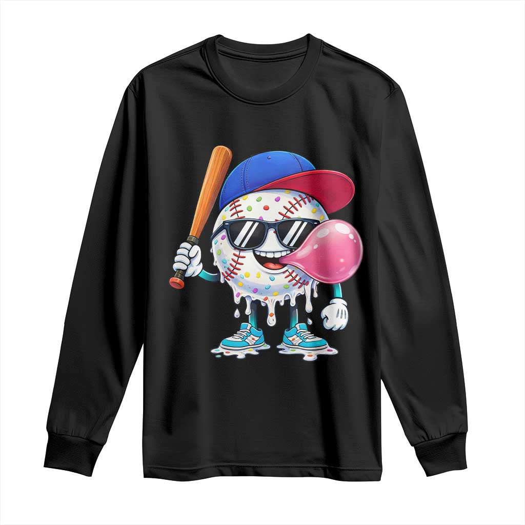 Baseball Bubble Gum Sports Game Day Long Sleeve Shirt TS11 Black Print Your Wear
