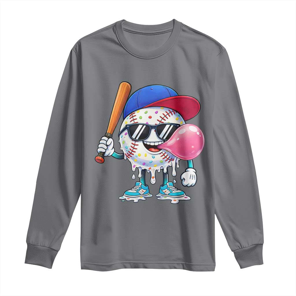 Baseball Bubble Gum Sports Game Day Long Sleeve Shirt TS11 Charcoal Print Your Wear