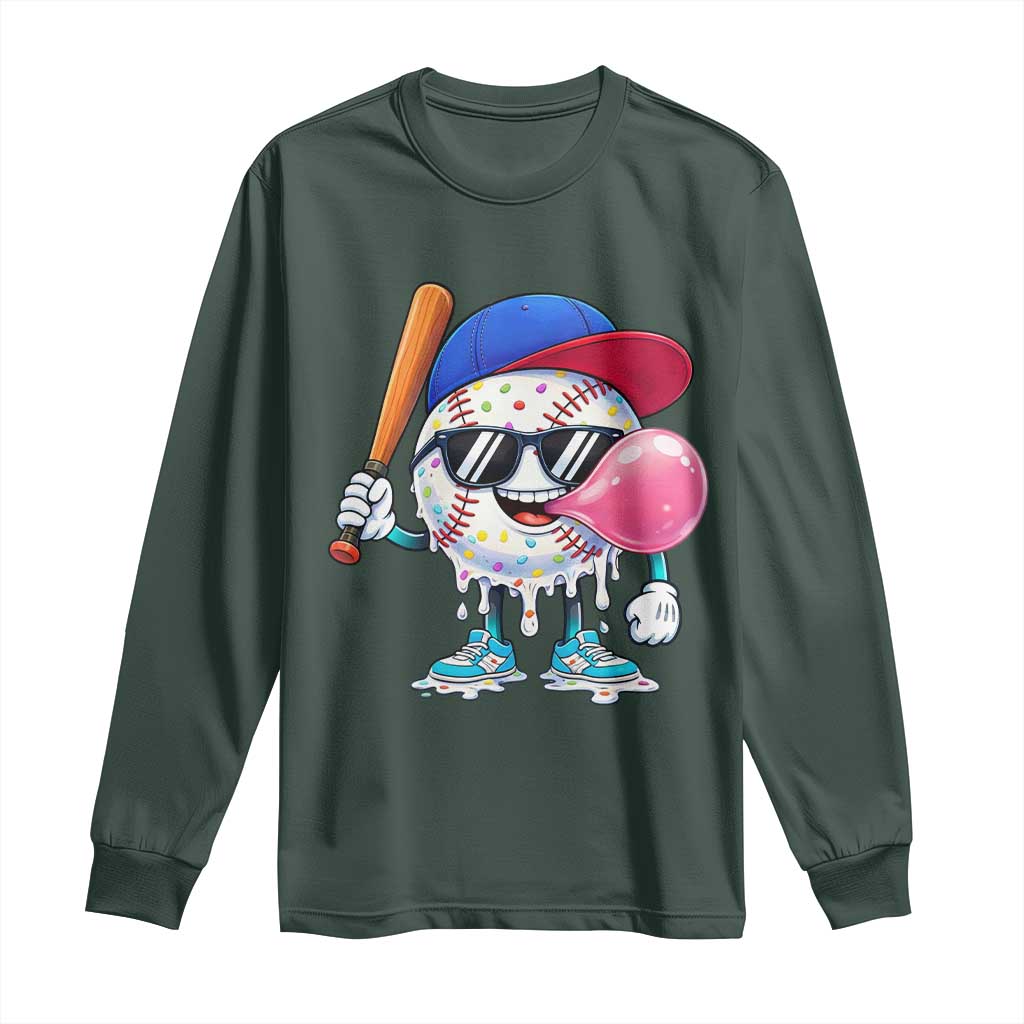 Baseball Bubble Gum Sports Game Day Long Sleeve Shirt TS11 Dark Forest Green Print Your Wear