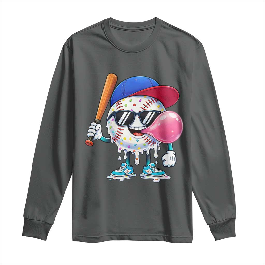 Baseball Bubble Gum Sports Game Day Long Sleeve Shirt TS11 Dark Heather Print Your Wear