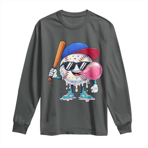 Baseball Bubble Gum Sports Game Day Long Sleeve Shirt TS11 Dark Heather Print Your Wear