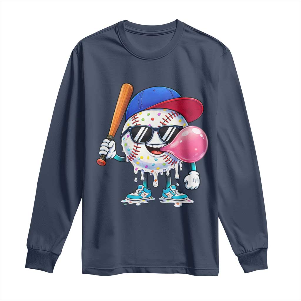 Baseball Bubble Gum Sports Game Day Long Sleeve Shirt TS11 Navy Print Your Wear