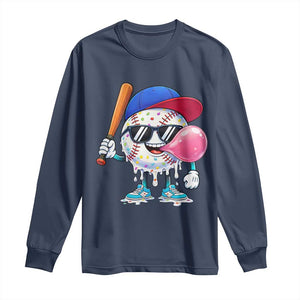 Baseball Bubble Gum Sports Game Day Long Sleeve Shirt TS11 Navy Print Your Wear