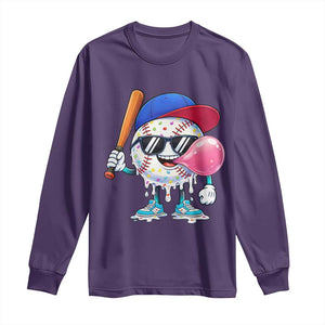 Baseball Bubble Gum Sports Game Day Long Sleeve Shirt TS11 Purple Print Your Wear