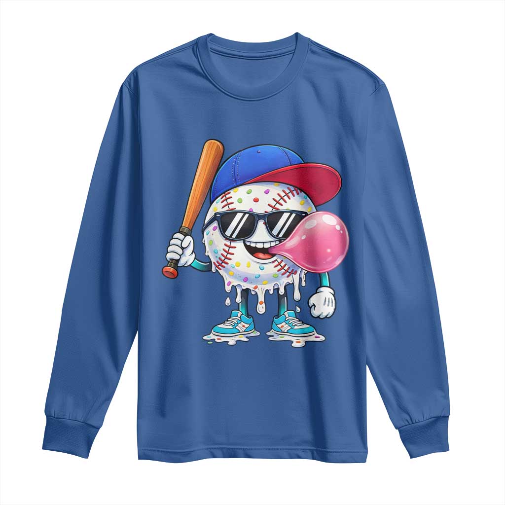 Baseball Bubble Gum Sports Game Day Long Sleeve Shirt TS11 Royal Blue Print Your Wear