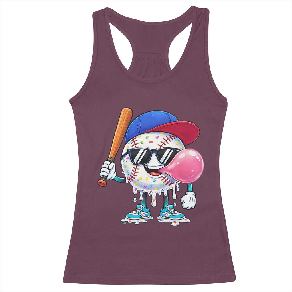 Baseball Bubble Gum Sports Game Day Racerback Tank Top TS11 Maroon Print Your Wear