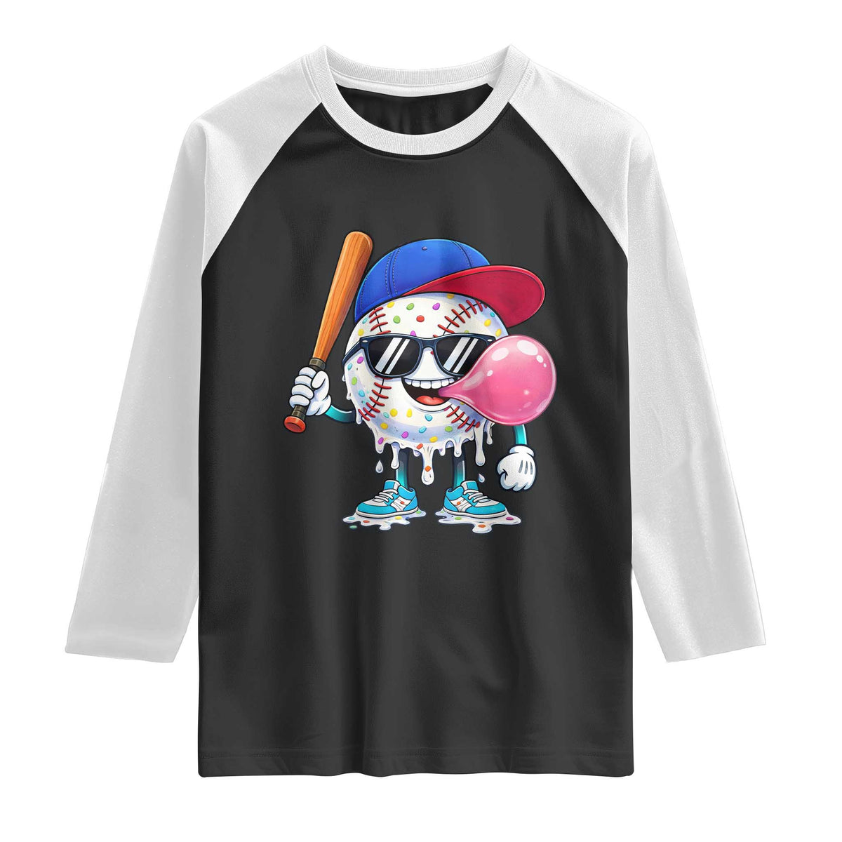 Baseball Bubble Gum Sports Game Day Raglan Shirt TS11 Black White Print Your Wear