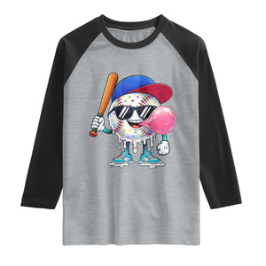 Baseball Bubble Gum Sports Game Day Raglan Shirt TS11 Heather Gray Black Print Your Wear