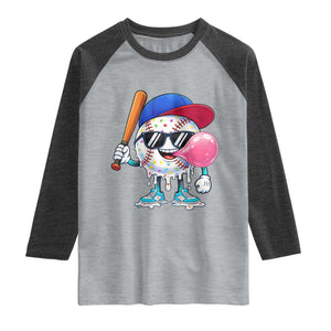 Baseball Bubble Gum Sports Game Day Raglan Shirt TS11 Heather Gray Heather Charcoal Print Your Wear