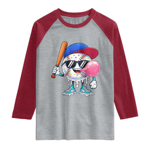 Baseball Bubble Gum Sports Game Day Raglan Shirt TS11 Heather Gray Heather Red Print Your Wear