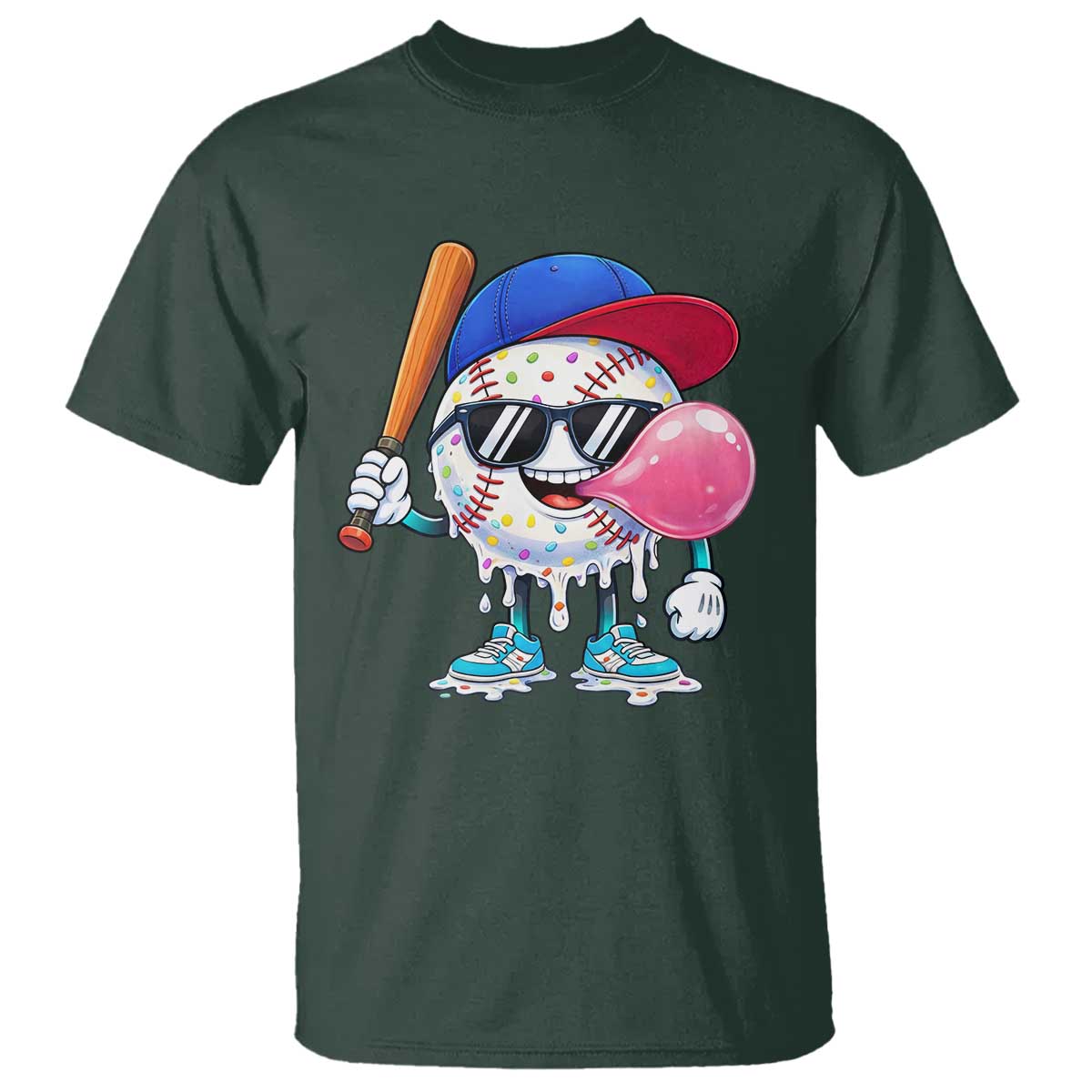 Baseball Bubble Gum Sports Game Day T Shirt TS11 Dark Forest Green Print Your Wear