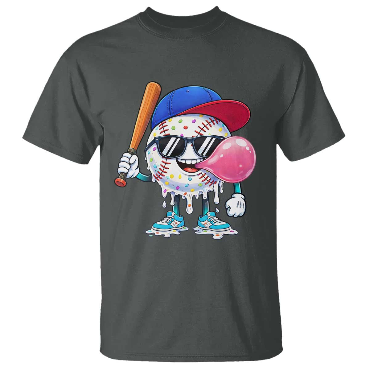 Baseball Bubble Gum Sports Game Day T Shirt TS11 Dark Heather Print Your Wear
