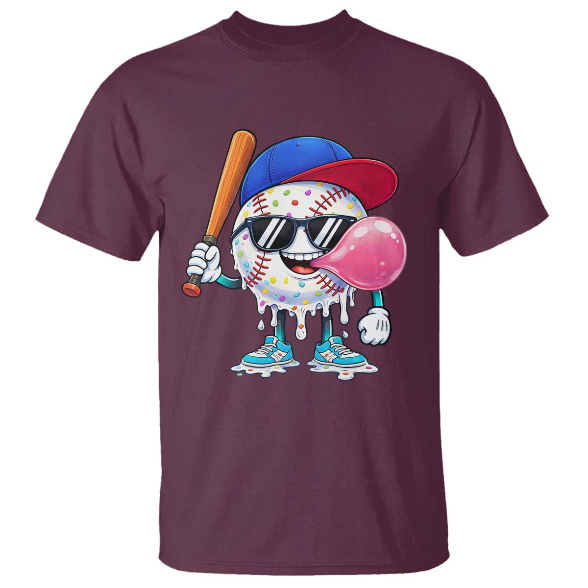 Baseball Bubble Gum Sports Game Day T Shirt TS11 Maroon Print Your Wear