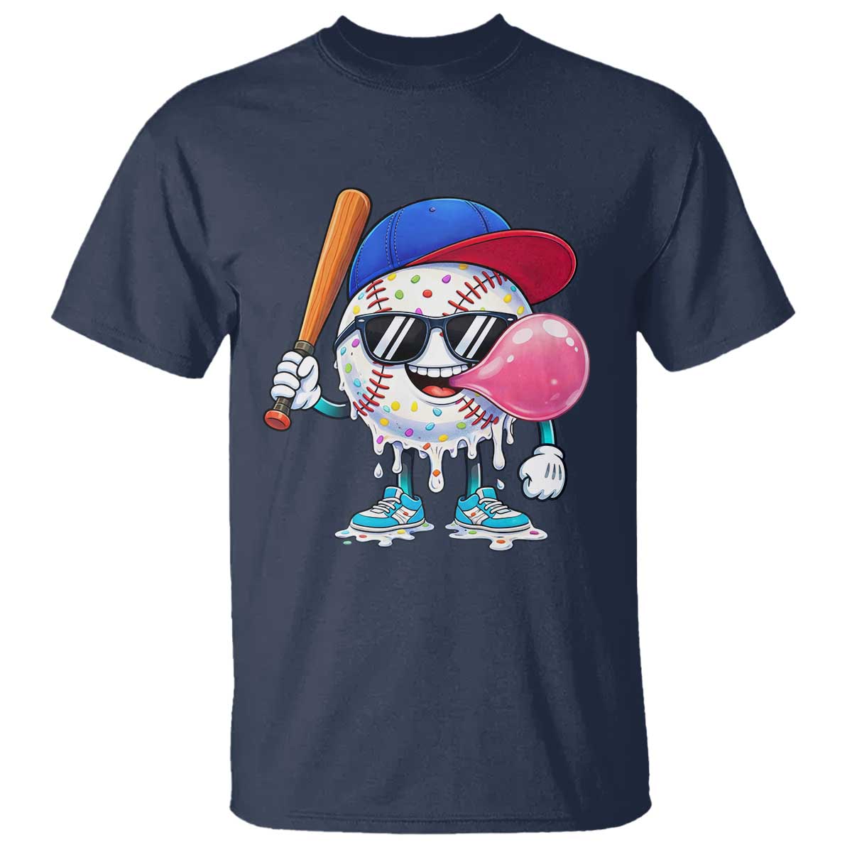 Baseball Bubble Gum Sports Game Day T Shirt TS11 Navy Print Your Wear